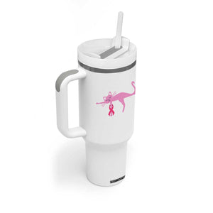Breast Cancer Awareness Cat Tumbler With Handle Pink Ribbon Pet Lover Support