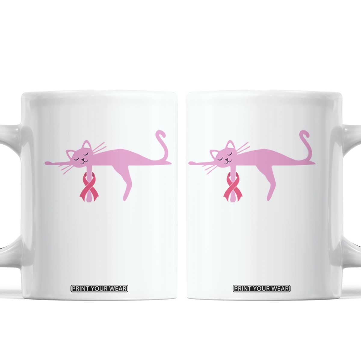 Breast Cancer Awareness Cat Coffee Mug Pink Ribbon Pet Lover Support