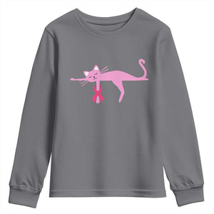 Breast Cancer Awareness Cat Youth Sweatshirt Pink Ribbon Pet Lover Support
