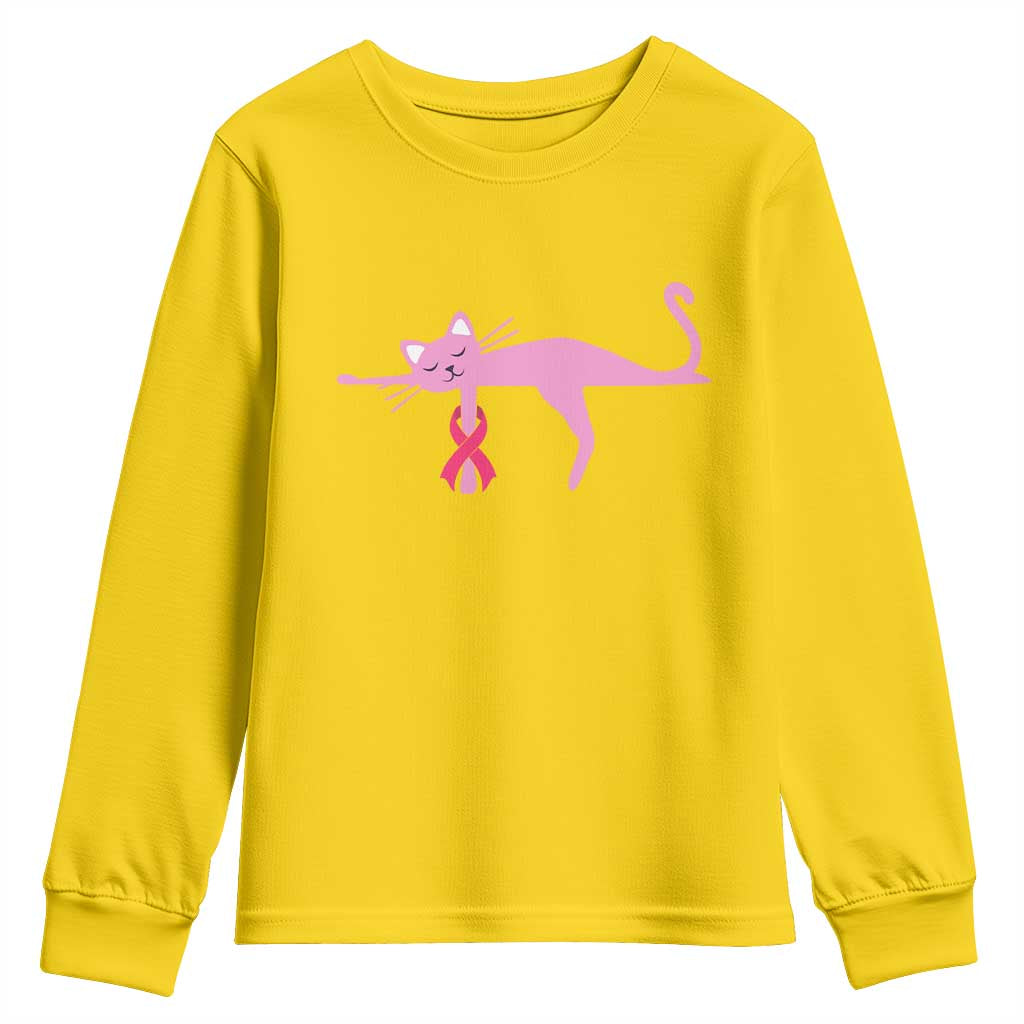 Breast Cancer Awareness Cat Youth Sweatshirt Pink Ribbon Pet Lover Support