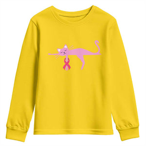 Breast Cancer Awareness Cat Youth Sweatshirt Pink Ribbon Pet Lover Support