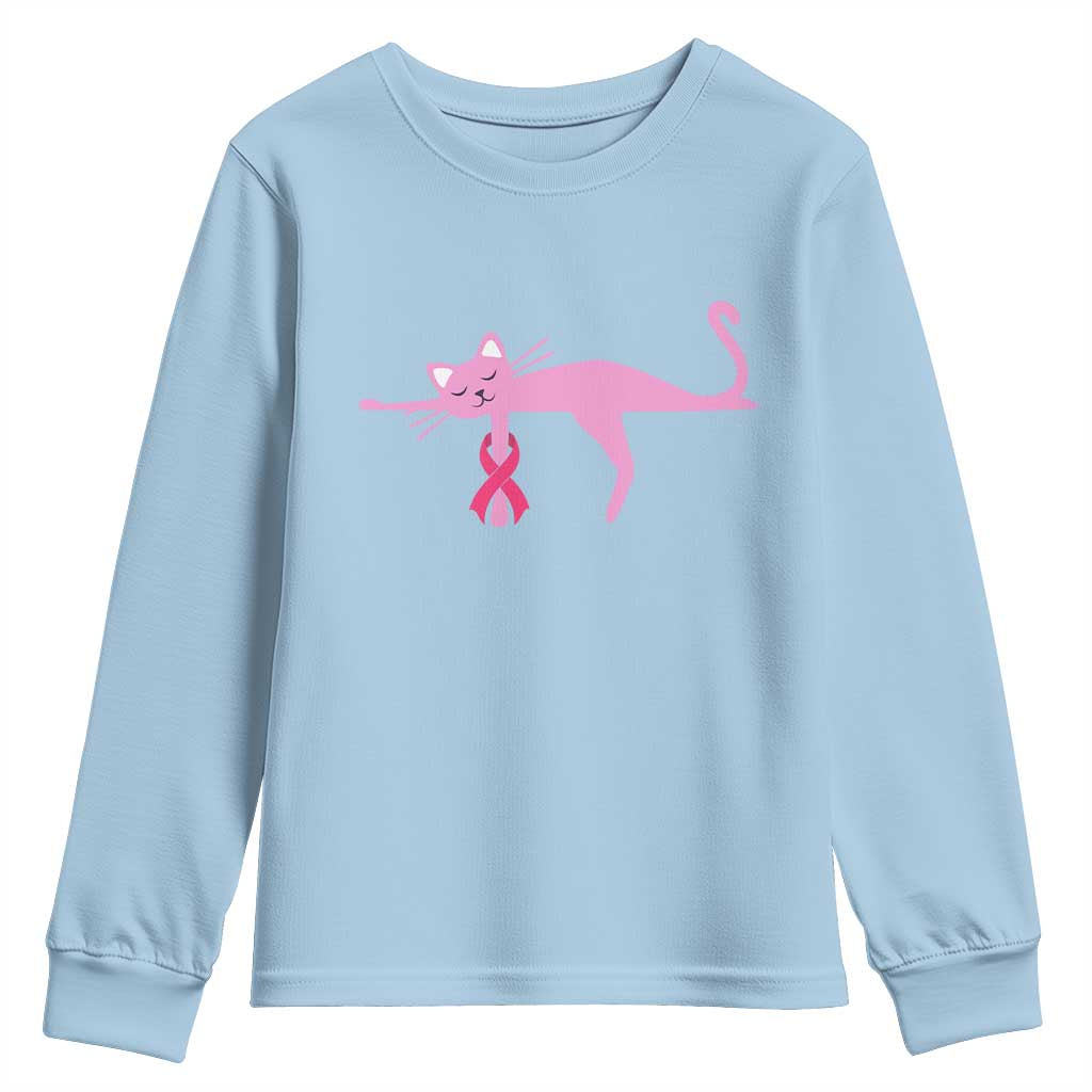 Breast Cancer Awareness Cat Youth Sweatshirt Pink Ribbon Pet Lover Support