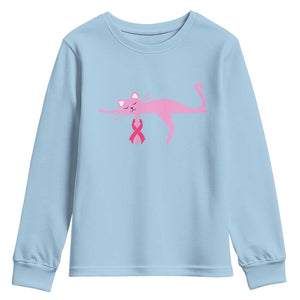 Breast Cancer Awareness Cat Youth Sweatshirt Pink Ribbon Pet Lover Support