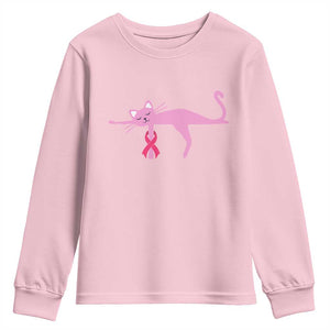 Breast Cancer Awareness Cat Youth Sweatshirt Pink Ribbon Pet Lover Support