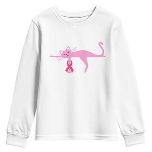 Breast Cancer Awareness Cat Youth Sweatshirt Pink Ribbon Pet Lover Support