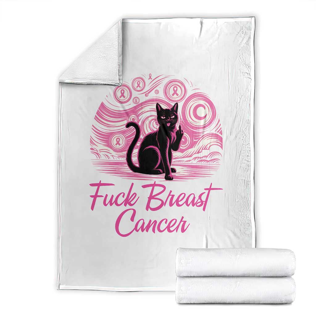 Funny Black Cat Fuck Breast Cancer Pink Ribbon Starry Night Throw Blanket