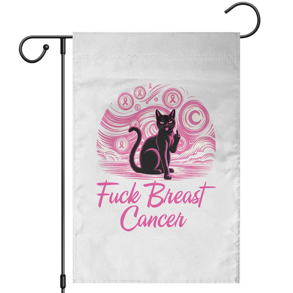 Funny Black Cat Fuck Breast Cancer Pink Ribbon Starry Night Garden Flag