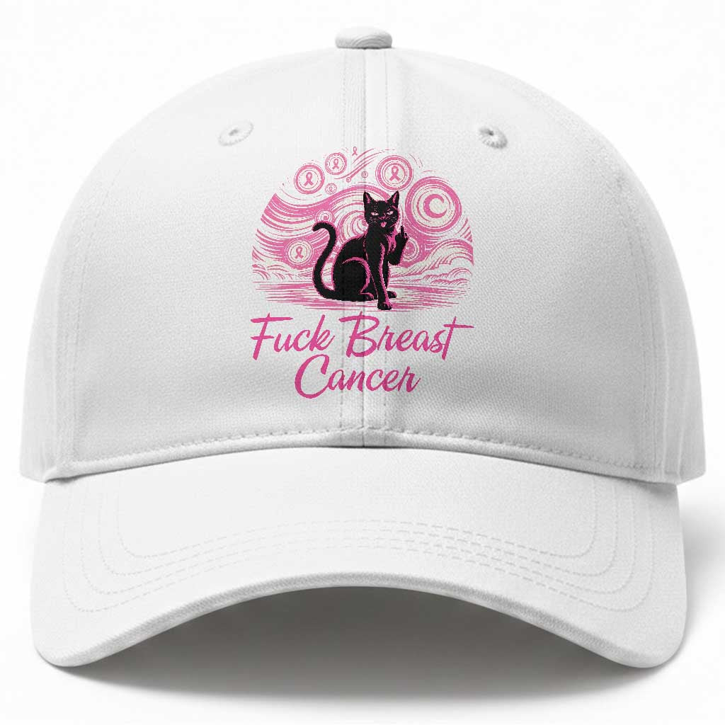 Funny Black Cat Fuck Breast Cancer Pink Ribbon Starry Night Baseball Cap