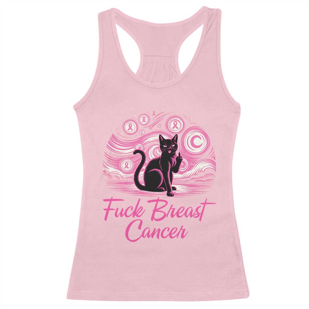 Funny Black Cat Fuck Breast Cancer Pink Ribbon Starry Night Racerback Tank Top
