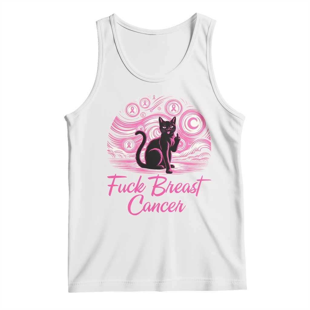 Funny Black Cat Fuck Breast Cancer Pink Ribbon Starry Night Tank Top