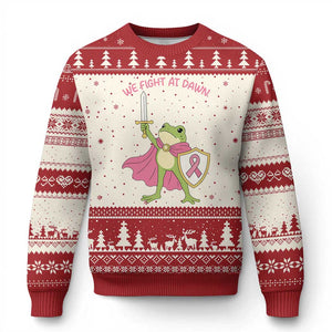 Funny Breast Cancer Warrior Frog Ugly Christmas Sweater We Fight At Dawn