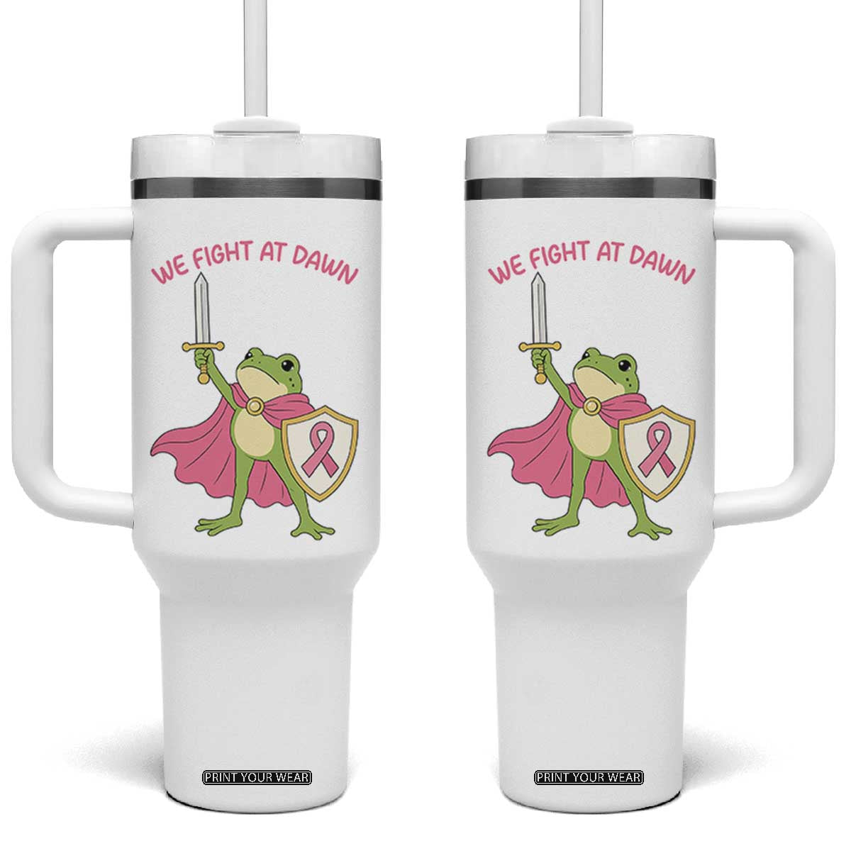 Funny Breast Cancer Warrior Frog Tumbler With Handle We Fight At Dawn