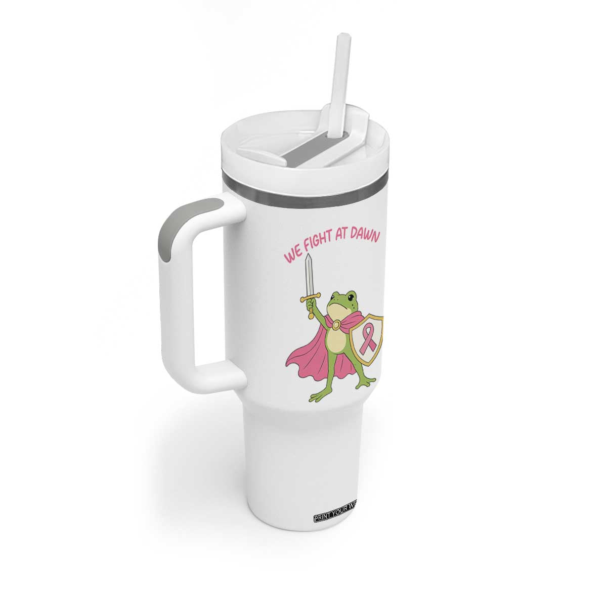 Funny Breast Cancer Warrior Frog Tumbler With Handle We Fight At Dawn