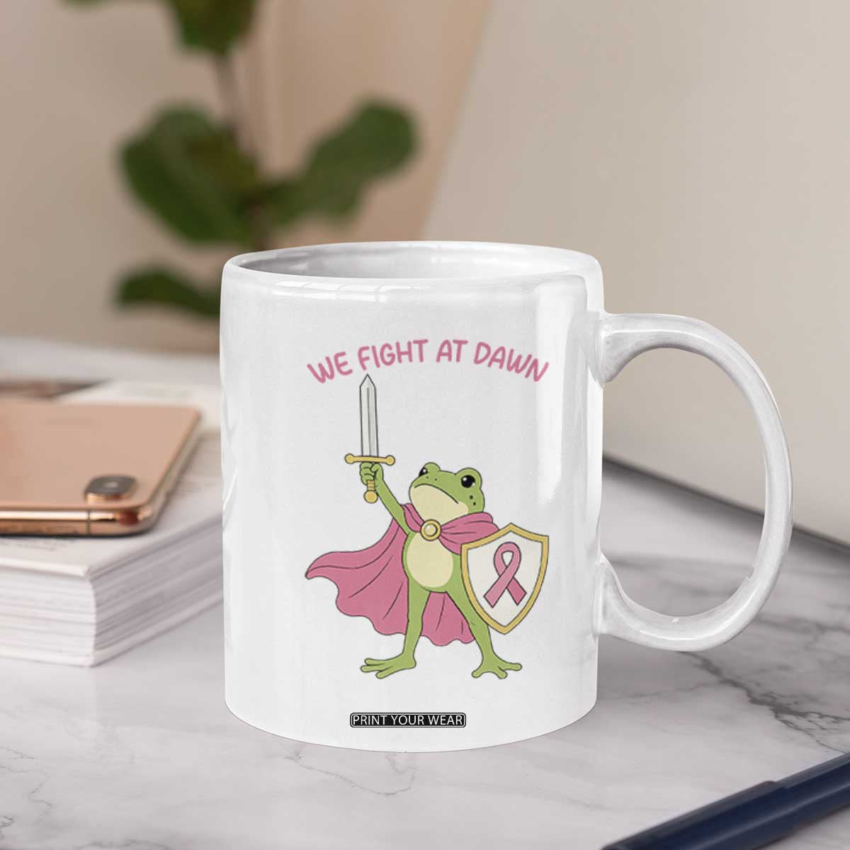Funny Breast Cancer Warrior Frog Coffee Mug We Fight At Dawn