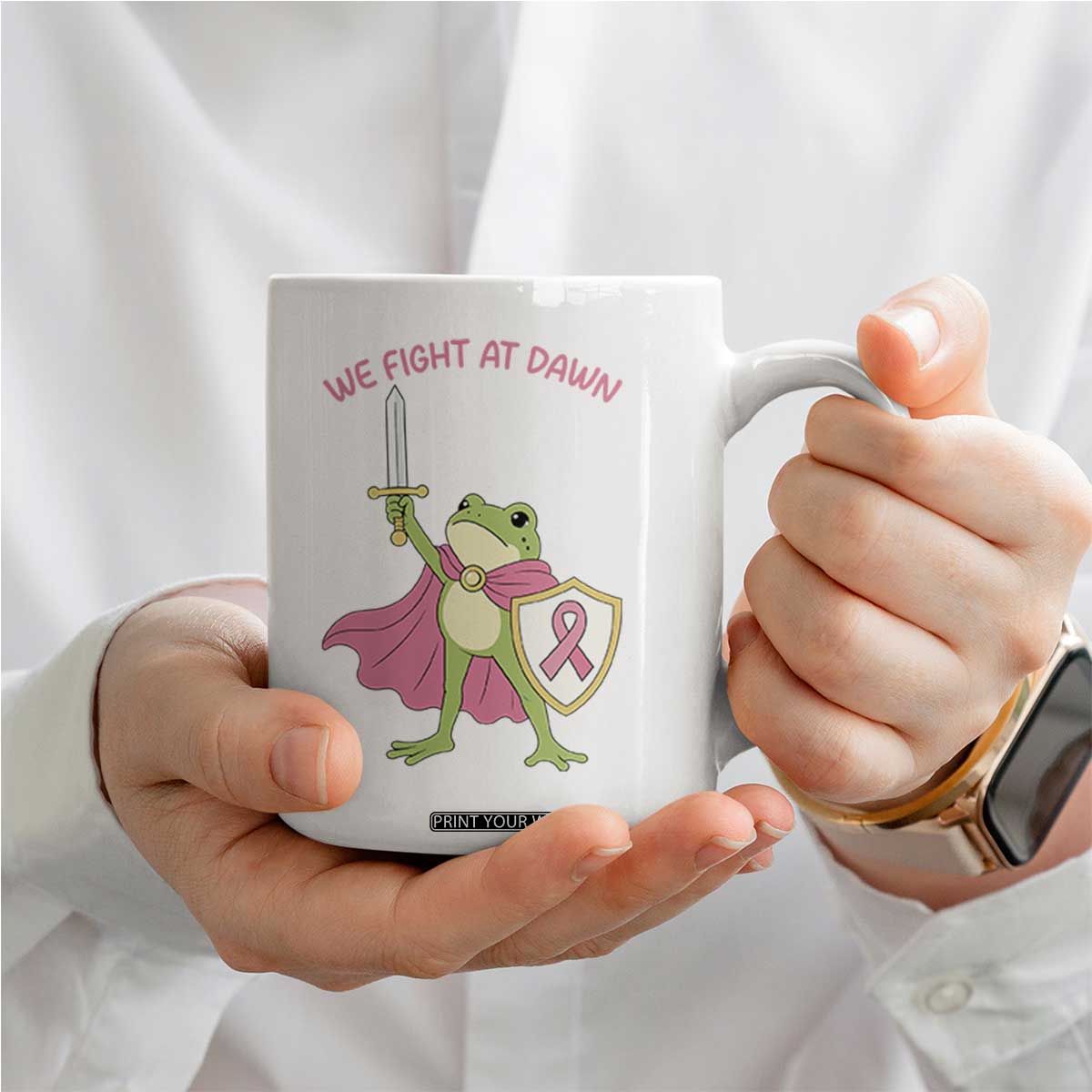 Funny Breast Cancer Warrior Frog Coffee Mug We Fight At Dawn