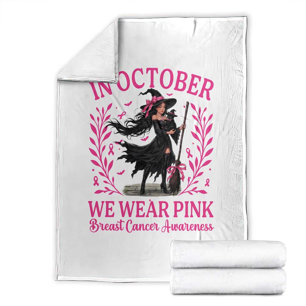 Breast Cancer Halloween Witch Throw Blanket In October We Wear Pink