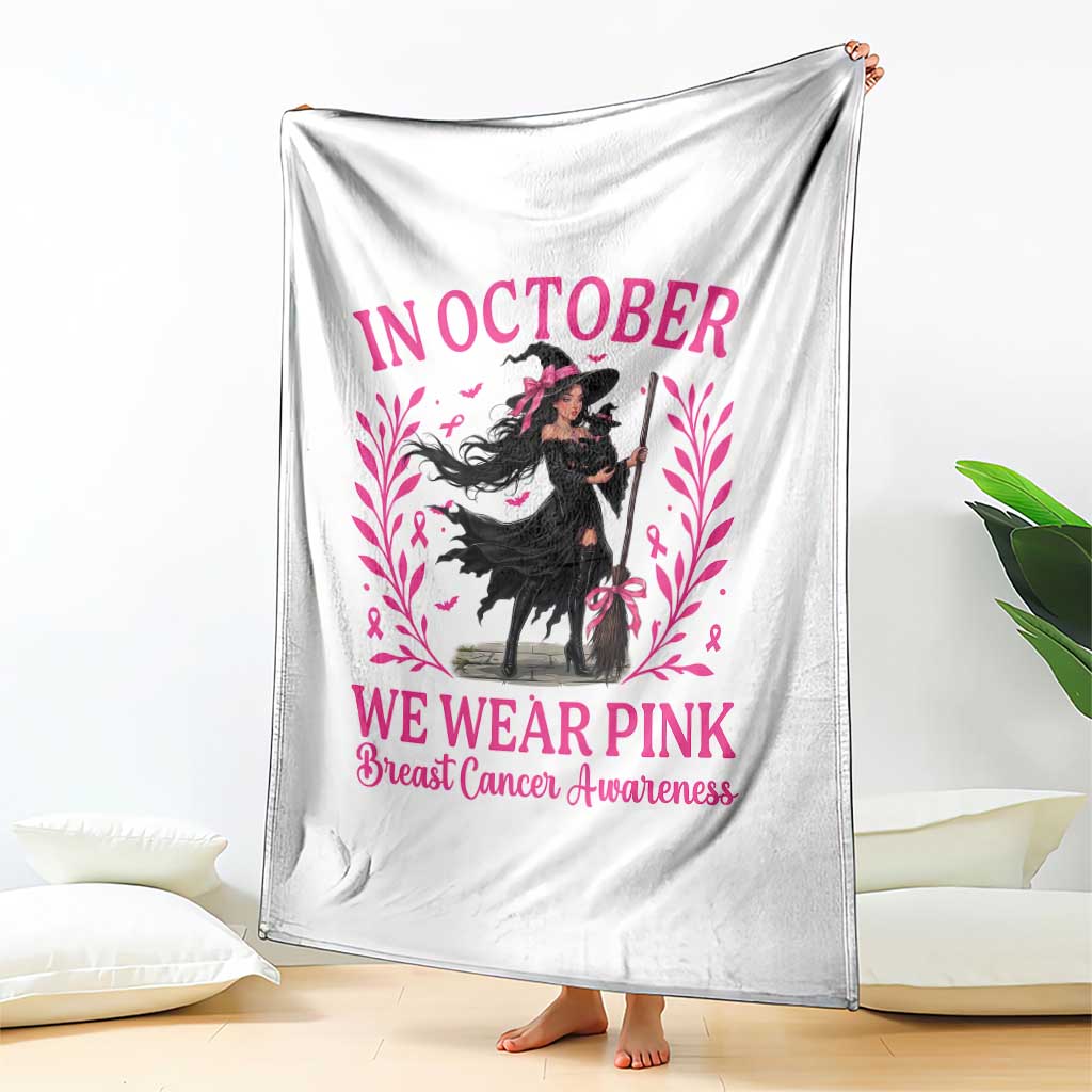 Breast Cancer Halloween Witch Throw Blanket In October We Wear Pink