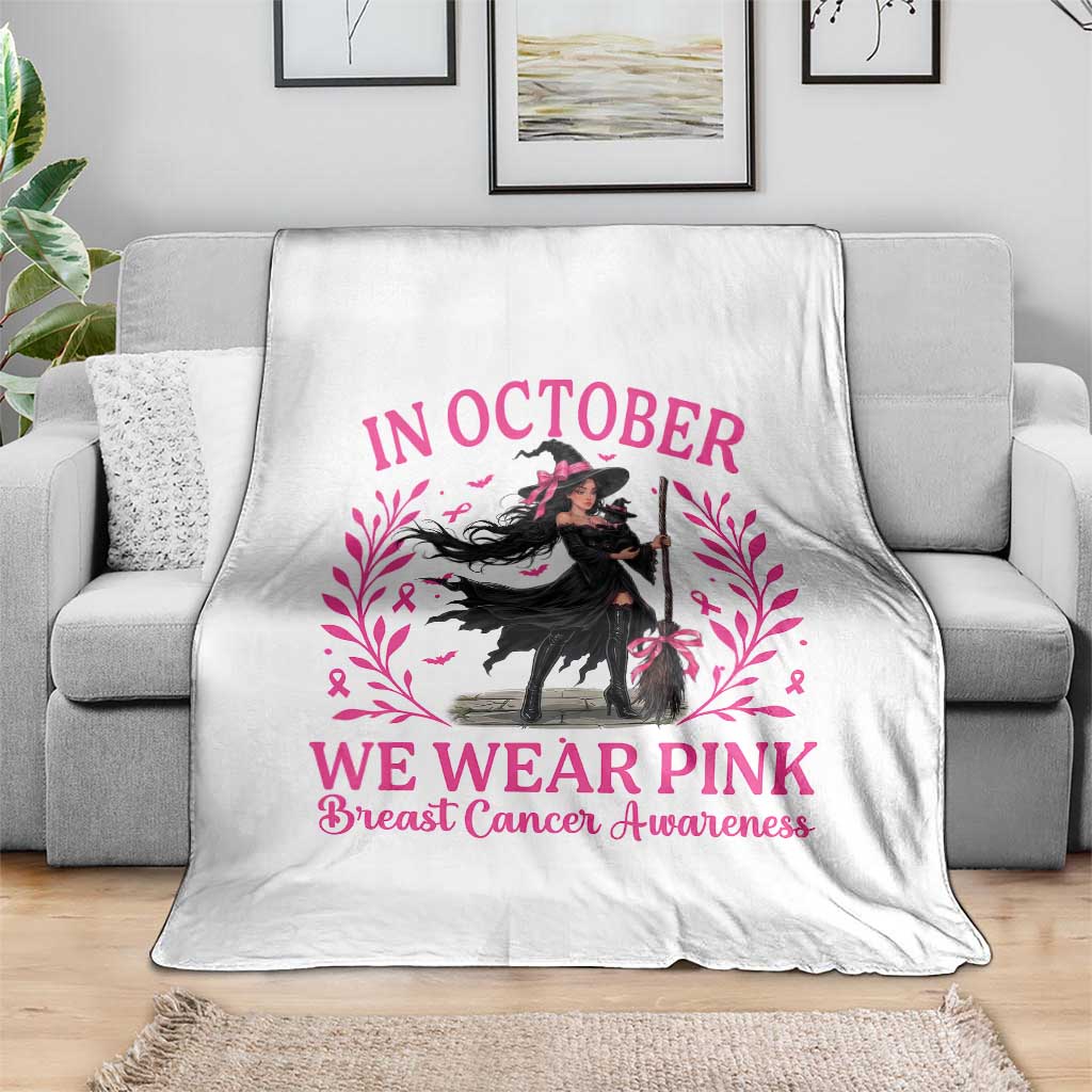 Breast Cancer Halloween Witch Throw Blanket In October We Wear Pink