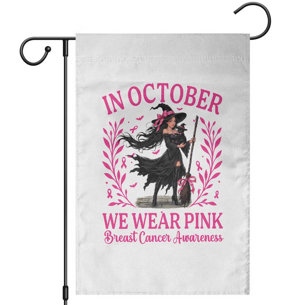 Breast Cancer Halloween Witch Garden Flag In October We Wear Pink