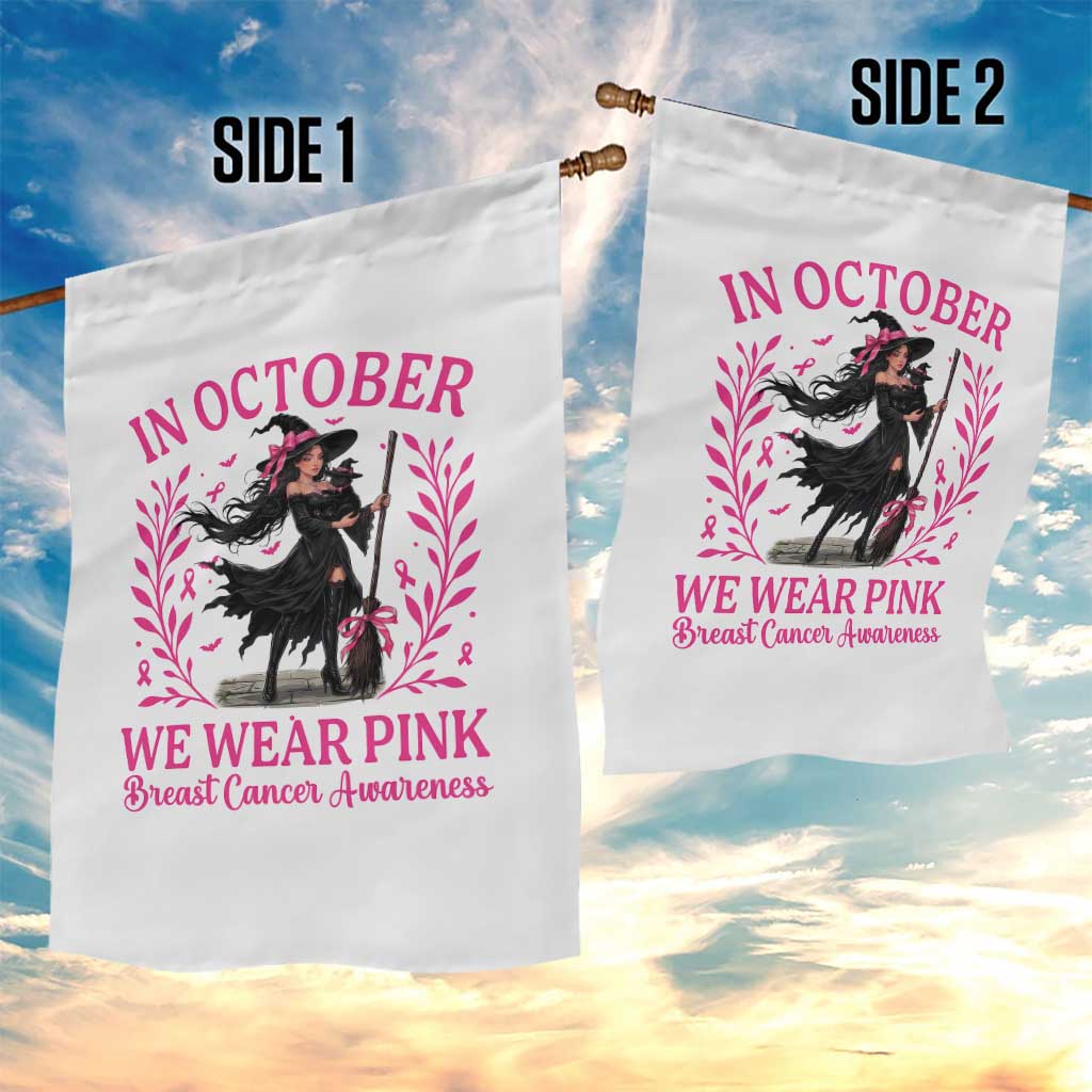 Breast Cancer Halloween Witch Garden Flag In October We Wear Pink