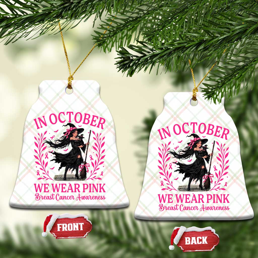 Breast Cancer Halloween Witch Ceramic Ornament In October We Wear Pink