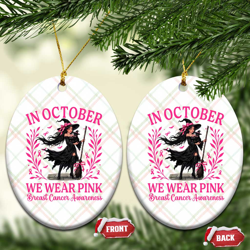 Breast Cancer Halloween Witch Ceramic Ornament In October We Wear Pink