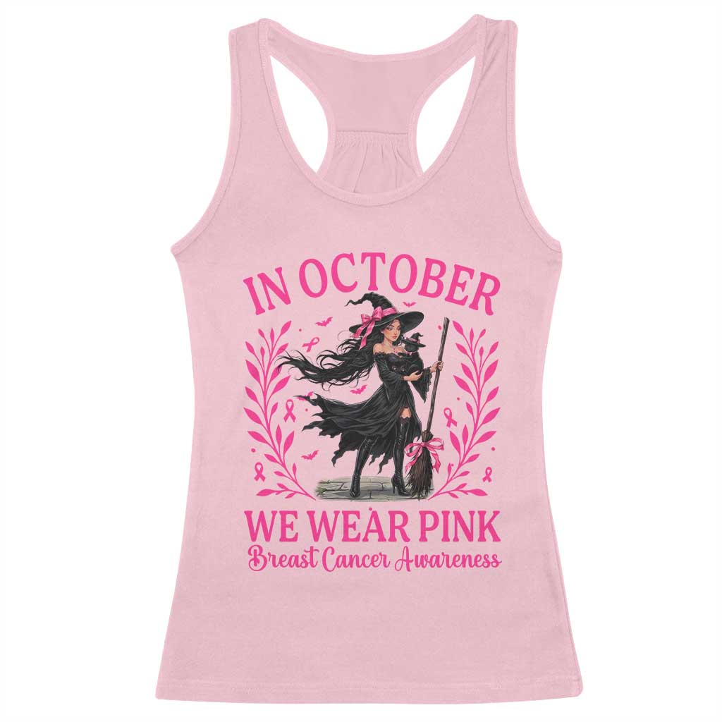 Breast Cancer Halloween Witch Racerback Tank Top In October We Wear Pink