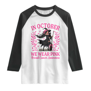 Breast Cancer Halloween Witch Raglan Shirt In October We Wear Pink