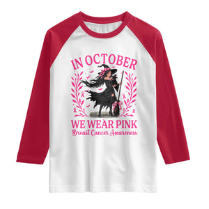 Breast Cancer Halloween Witch Raglan Shirt In October We Wear Pink