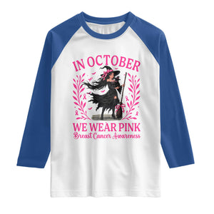Breast Cancer Halloween Witch Raglan Shirt In October We Wear Pink