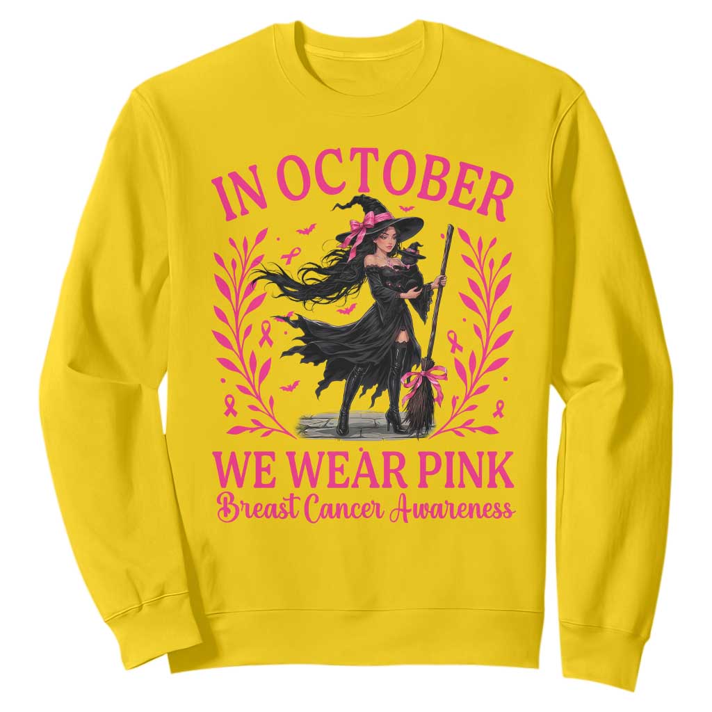 Breast Cancer Halloween Witch Sweatshirt In October We Wear Pink
