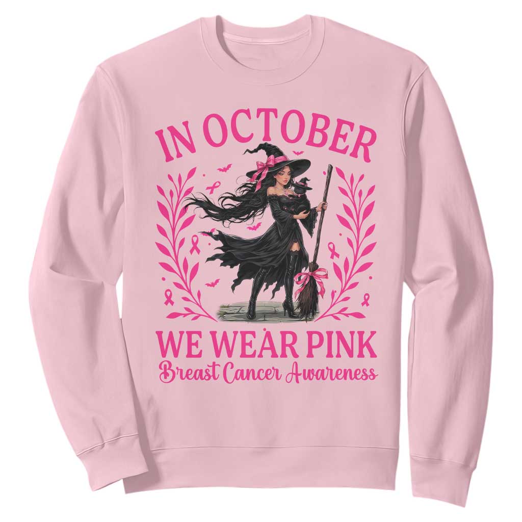 Breast Cancer Halloween Witch Sweatshirt In October We Wear Pink