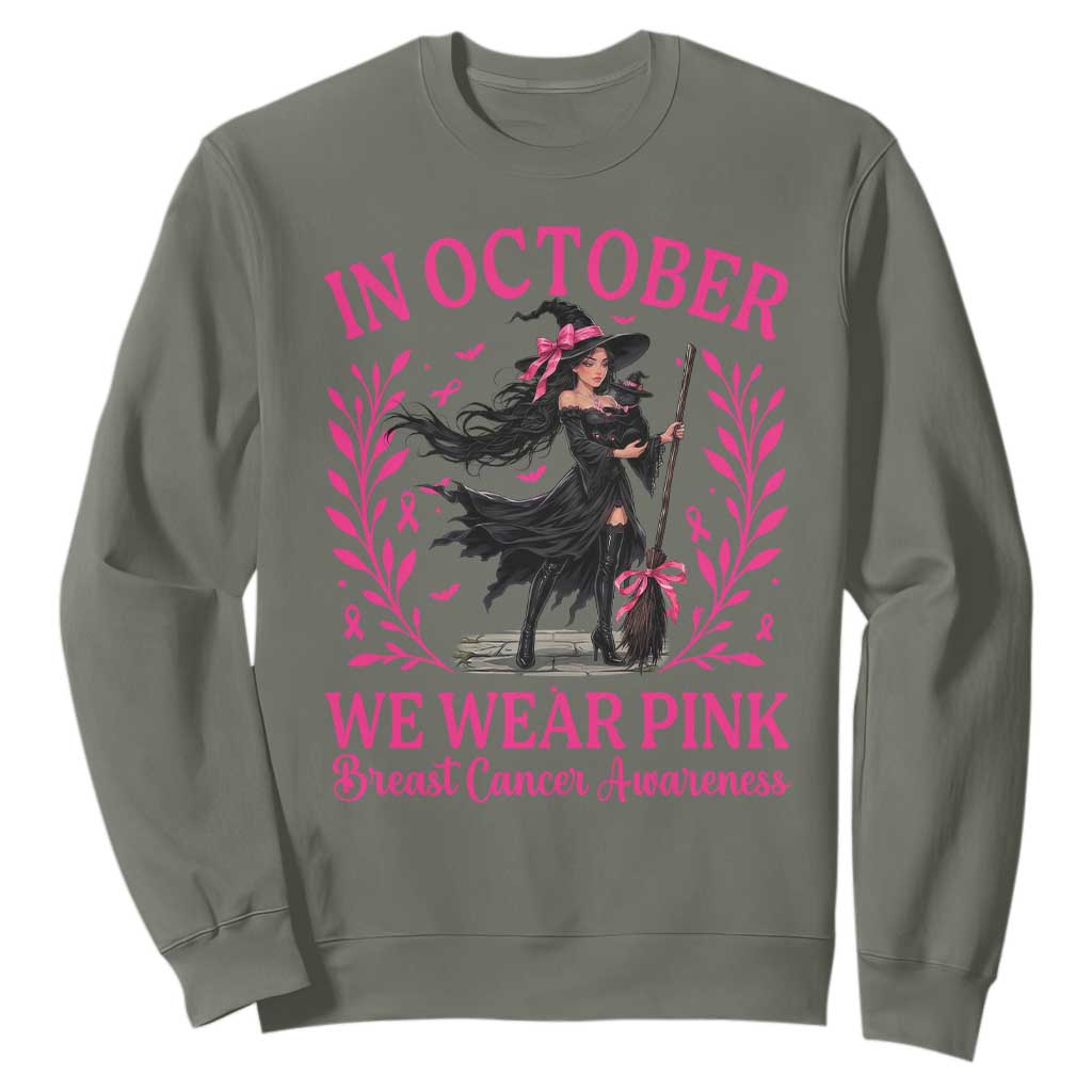 Breast Cancer Halloween Witch Sweatshirt In October We Wear Pink