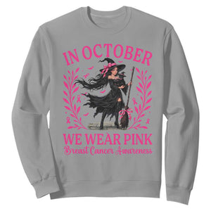 Breast Cancer Halloween Witch Sweatshirt In October We Wear Pink