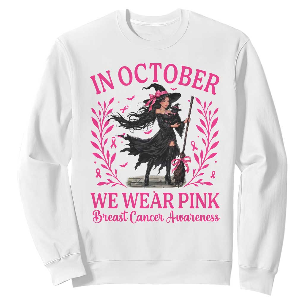 Breast Cancer Halloween Witch Sweatshirt In October We Wear Pink