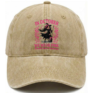 Breast Cancer Halloween Witch Washed Cotton Baseball Cap In October We Wear Pink