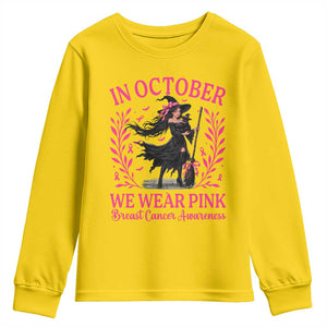 Breast Cancer Halloween Witch Youth Sweatshirt In October We Wear Pink