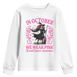 Breast Cancer Halloween Witch Youth Sweatshirt In October We Wear Pink