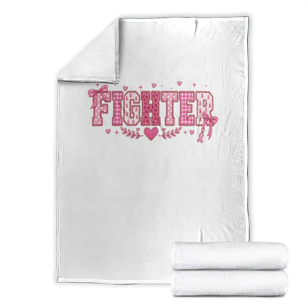 Breast Cancer Fighter Support Throw Blanket Pink Coquette Bow Ribbon Strength