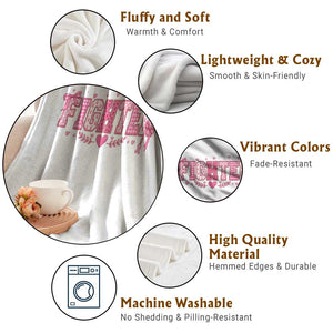 Breast Cancer Fighter Support Throw Blanket Pink Coquette Bow Ribbon Strength