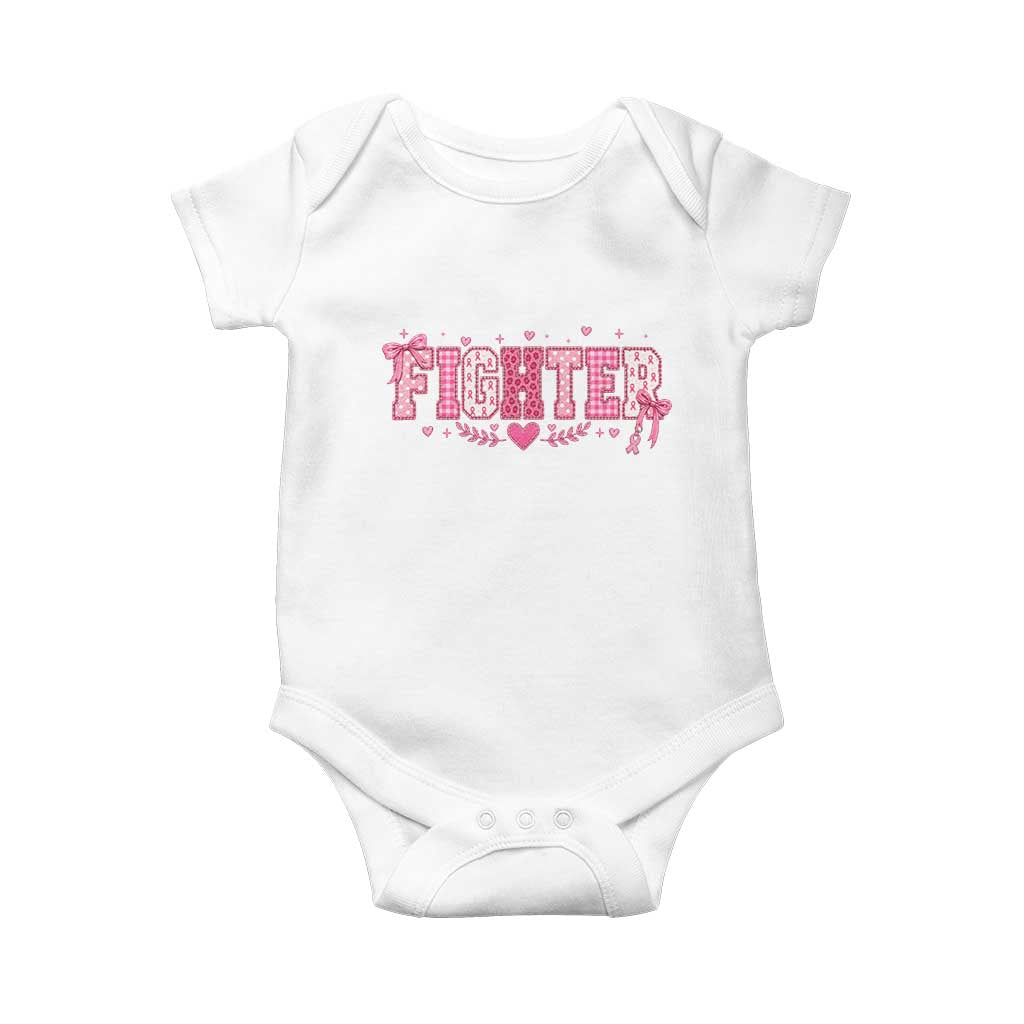 Breast Cancer Fighter Support Baby Onesie Pink Coquette Bow Ribbon Strength