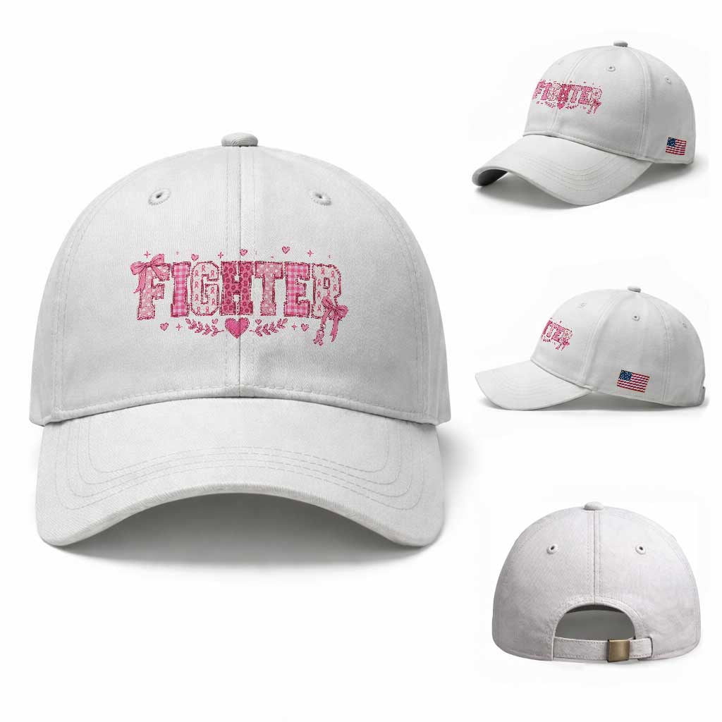 Breast Cancer Fighter Support Baseball Cap Pink Coquette Bow Ribbon Strength