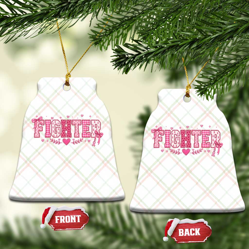 Breast Cancer Fighter Support Ceramic Ornament Pink Coquette Bow Ribbon Strength