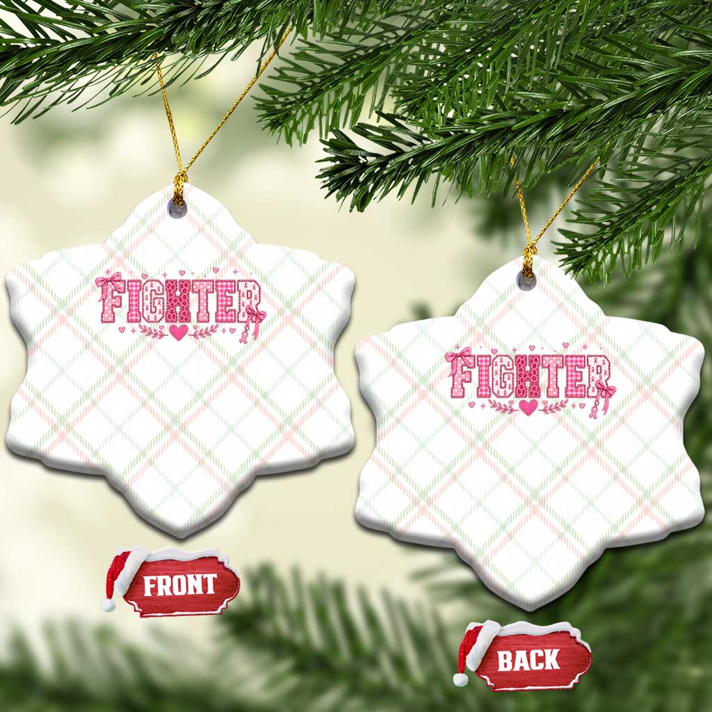 Breast Cancer Fighter Support Ceramic Ornament Pink Coquette Bow Ribbon Strength