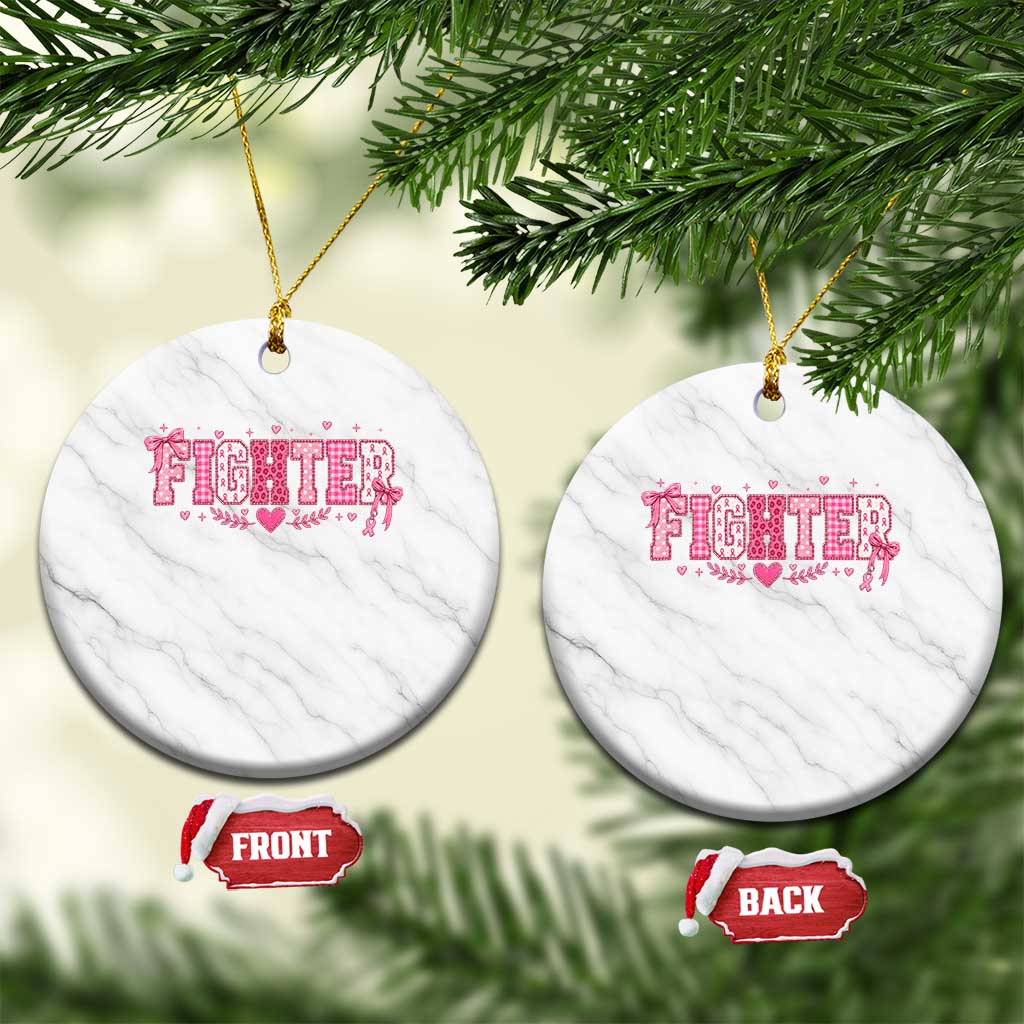 Breast Cancer Fighter Support Ceramic Ornament Pink Coquette Bow Ribbon Strength