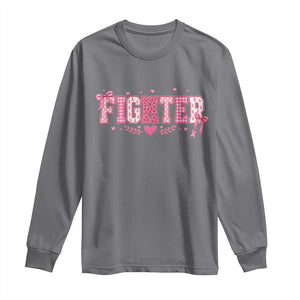 Breast Cancer Fighter Support Long Sleeve Shirt Pink Coquette Bow Ribbon Strength