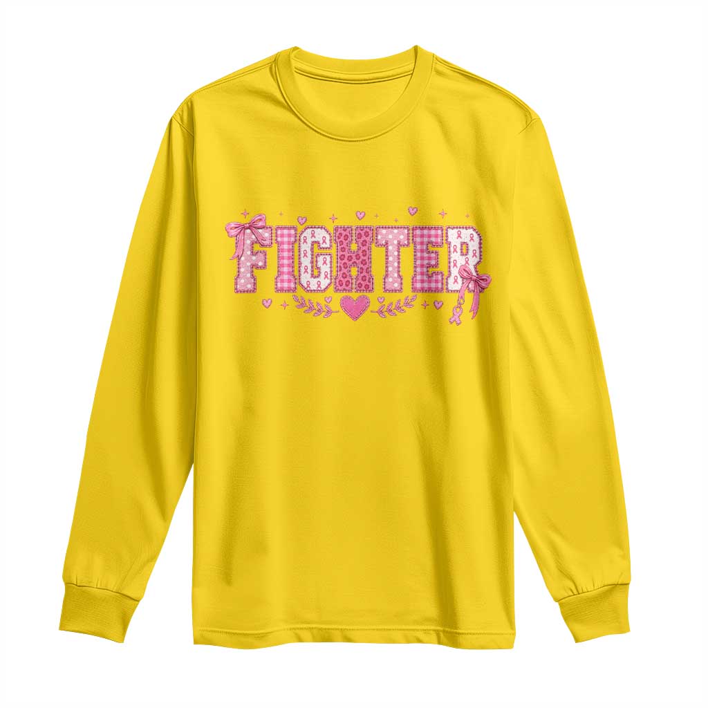 Breast Cancer Fighter Support Long Sleeve Shirt Pink Coquette Bow Ribbon Strength