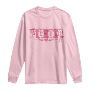 Breast Cancer Fighter Support Long Sleeve Shirt Pink Coquette Bow Ribbon Strength