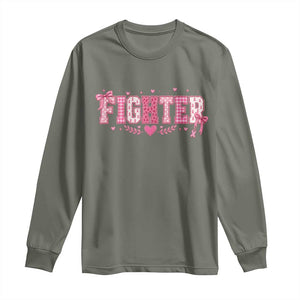 Breast Cancer Fighter Support Long Sleeve Shirt Pink Coquette Bow Ribbon Strength