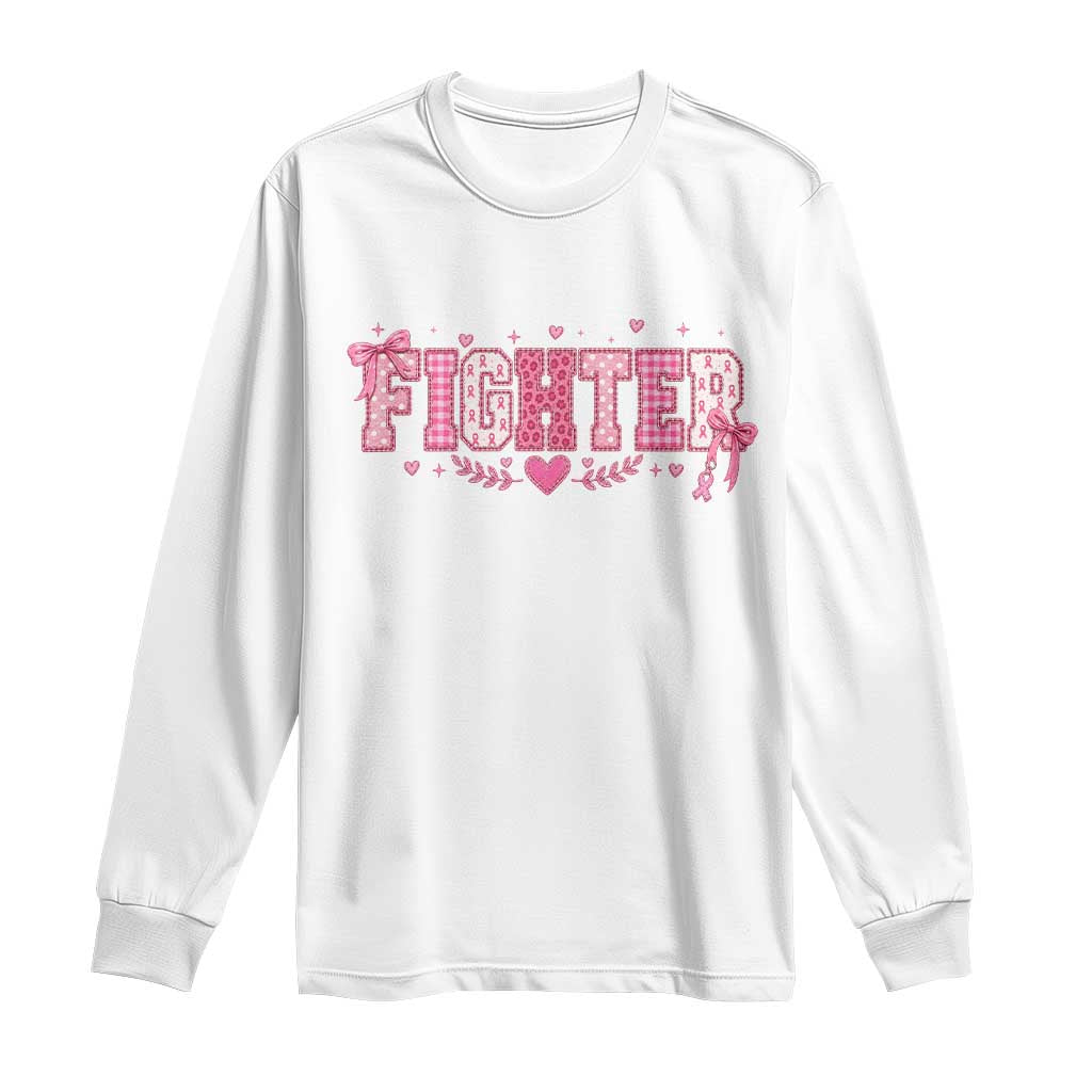 Breast Cancer Fighter Support Long Sleeve Shirt Pink Coquette Bow Ribbon Strength